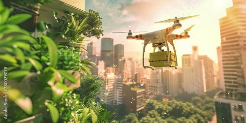 Drone delivery delivering post package photo