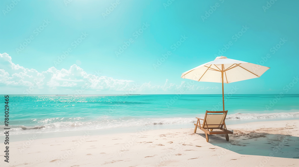 beach with umbrella and chairs