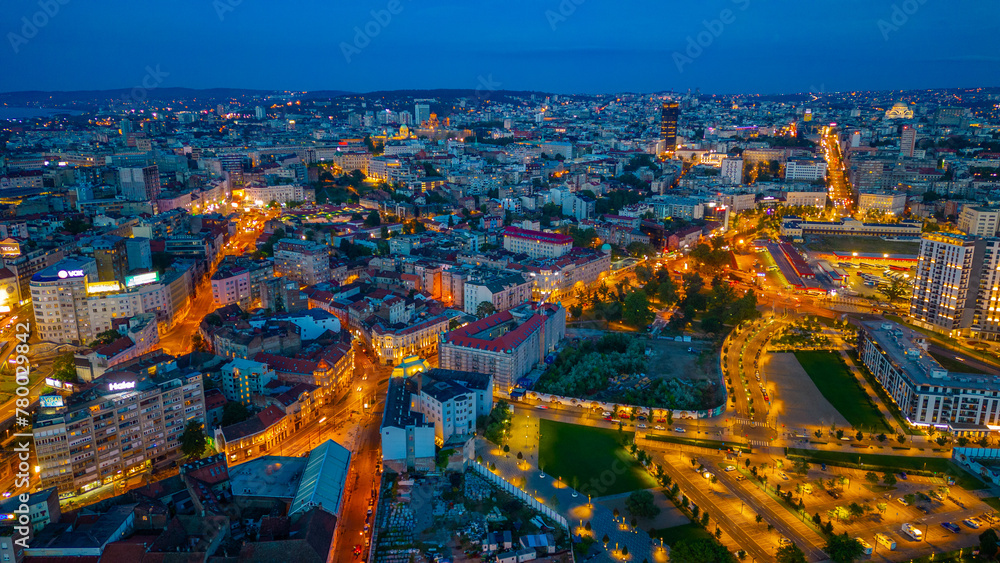 Obraz premium Sunset aerial view of the old town of Belgrade, Serbia