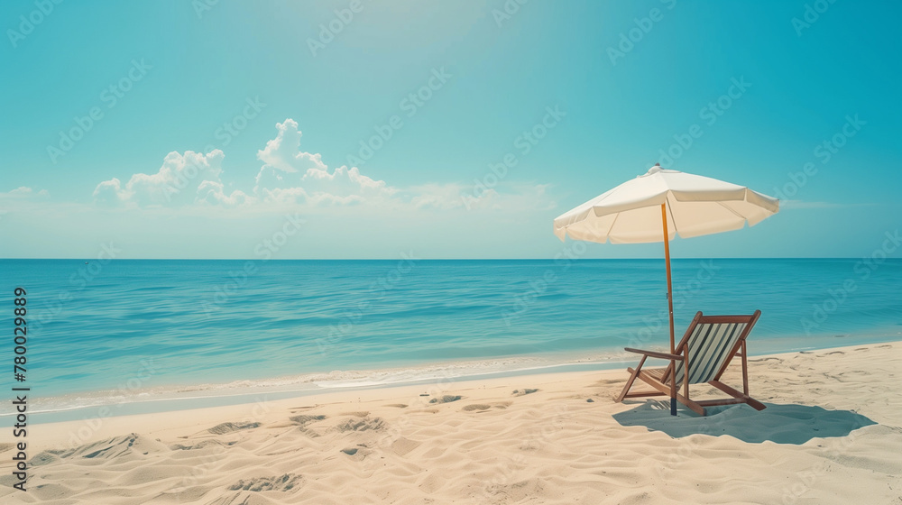 beach with umbrella and chairs