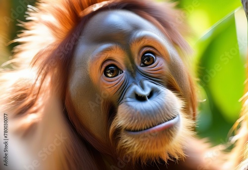 Captivating Close-up of a Young Orangutan's Curious Face © Mr Ali