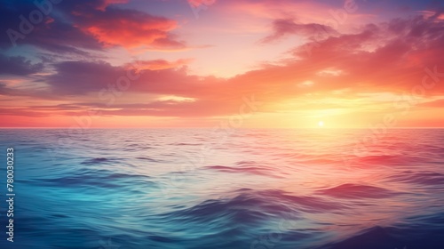 A calming scene of the ocean under a sky painted with pink and blue hues as the sun dips below the horizon © Damerfie
