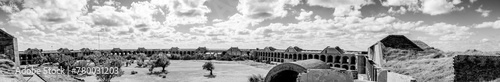 Panoramic of the inner ruined courtyard of Fort Jefferson on Dry Tortugas National Park.