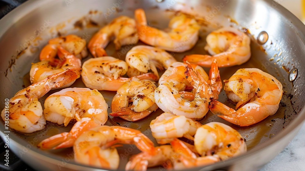 Juicy shrimp cooked in a clean pan, infusing the air with the irresistible aroma of garlic and oil. Shrimp tastes spicy and fragrant from the garlic, while the hot oil enhances the tender texture. Juicy shrimp cooked in a clean pan, infusing the air with the irresistible aroma of garlic and oil. Shrimp tastes spicy and fragrant from the garlic, while the hot oil enhances the tender texture.