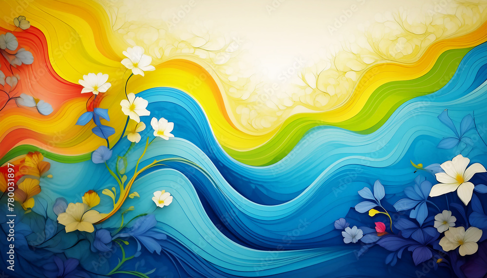 花と波のデザイン　AI画像　ジェネレーティブAI