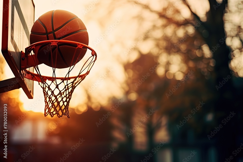 Ball in basketball hoop. Generative AI