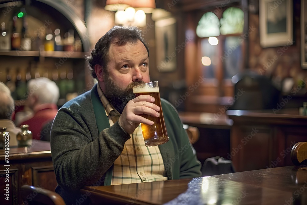 Man drinking beer in pub 