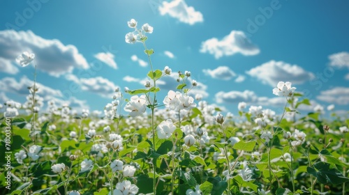 Field of White Flowers Under Blue Sky