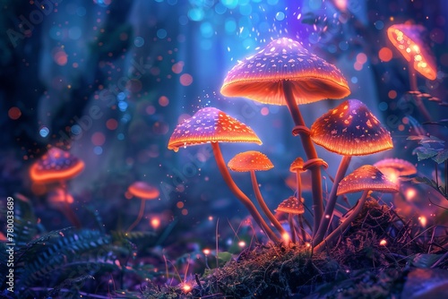 Strange and mystical beings dwelling in a fantastical forest adorned with shimmering mushrooms, their otherworldly presence enhancing the ethereal atmosphere of the enchanted woods.