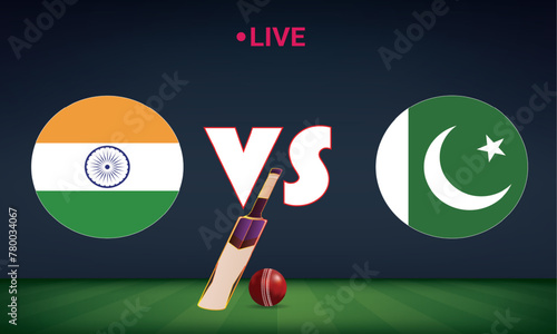 Cricket match India vs Pakistan with background of sport stadium. Vector. India vs Pakistan flag. India vs Pakistan cricket match. 2024