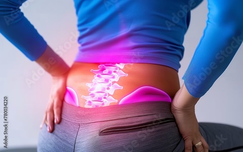 Lower back pain. Woman holding his back in pain. Medical concept.