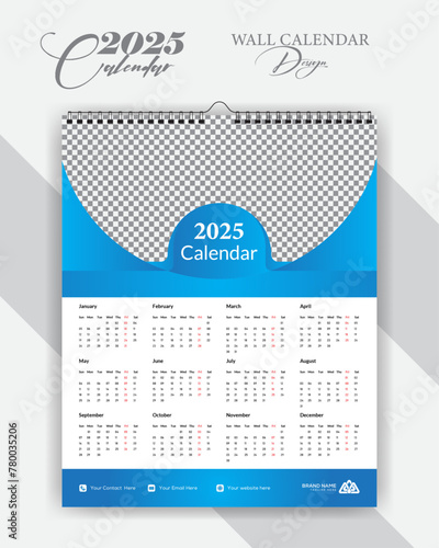 Creative  abstract wall calendar design template 2025   Week starts Sunday  wall calendar  cover template vector  advertisement creative.