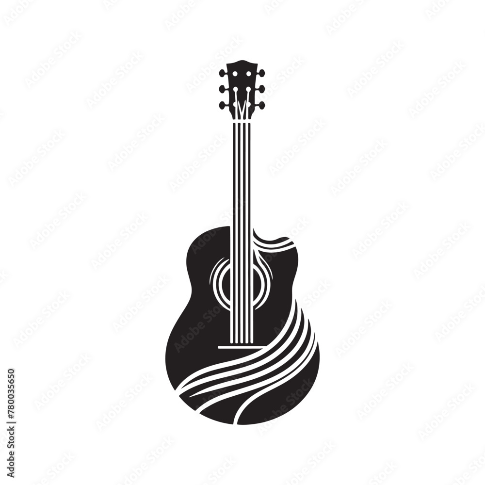 Strumming Sensation: Vibrant Guitar Silhouette, Complemented by Detailed Illustration and Vector
