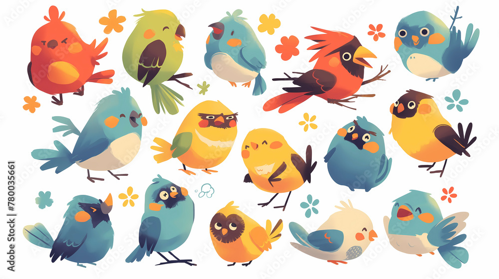 Set of cute cartoon birds. Vector illustration in a flat style. Set of cute cartoon birds. Vector illustration in a flat style.