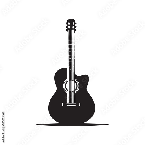 Musical Expression: Evocative Silhouette of Guitar Music Instrument, Guitar Illustration - Minimallest Guitar Vector
