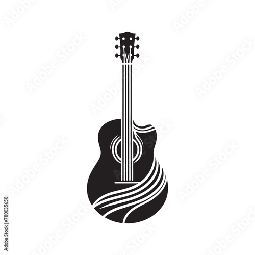 Strumming Sensation: Vibrant Guitar Silhouette, Complemented by Detailed Illustration and Vector
