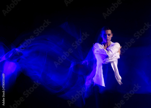 abstract female dancer dance performance studio long exposure blue light