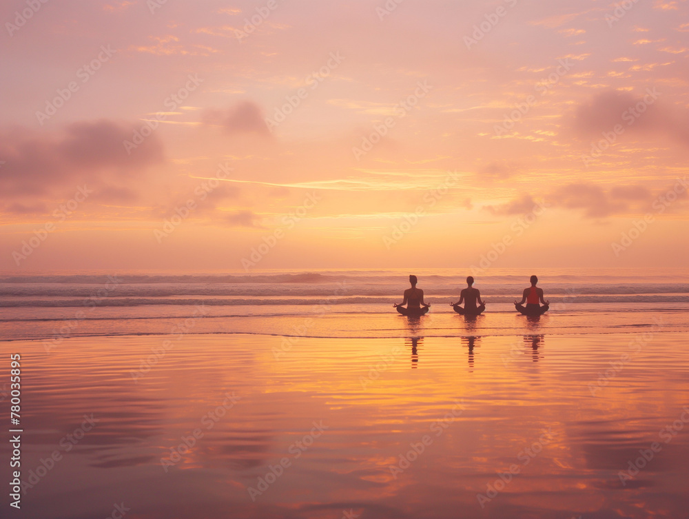 A group of people doing a yoga session at the beach