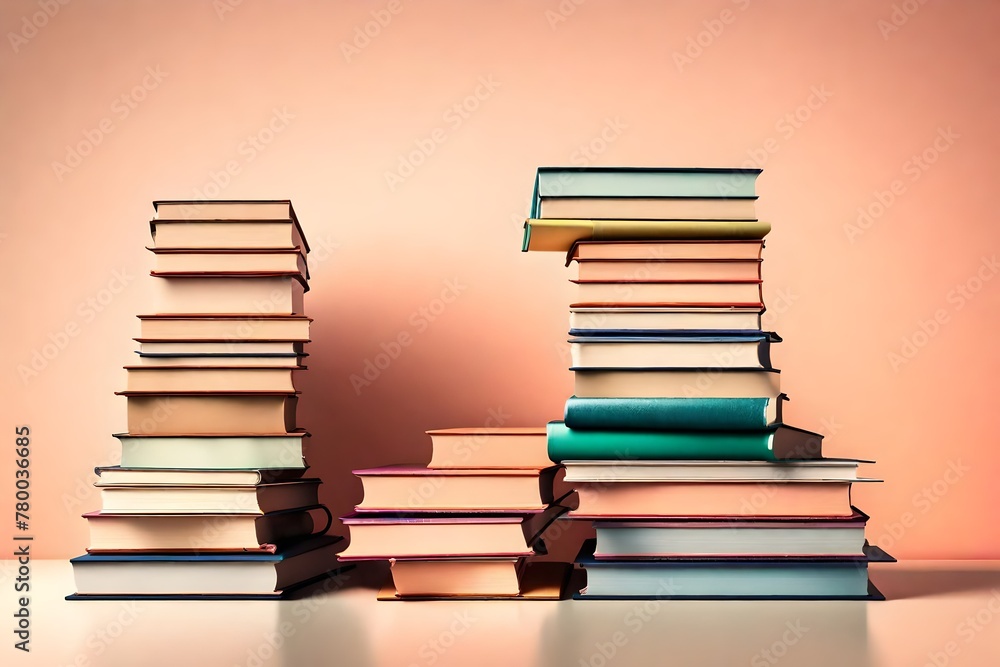 A stack of colorful books with their spines facing forward, resting on a pastel peach table against the gradient background A stack of colorful books with their spines facing forward, resting on a pastel peach table against the gradient background