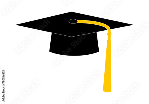 Birrete de univertario o graduado en negro y amarillo