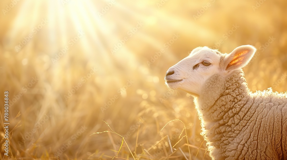 Obraz premium A lamb, symbolizing Judaism, stands against a golden background. Generative AI
