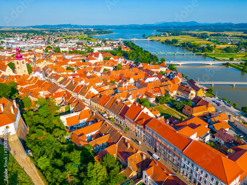 Aerial view of Slovenian town Ptuj photo