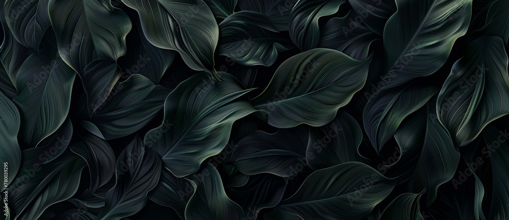 abstract dark black and green background with flowing leaves, monochromatic, Textures of abstract black leaves for tropical leaf abstract dark black and green background with flowing leaves, monochromatic, Textures of abstract black leaves for tropical leaf