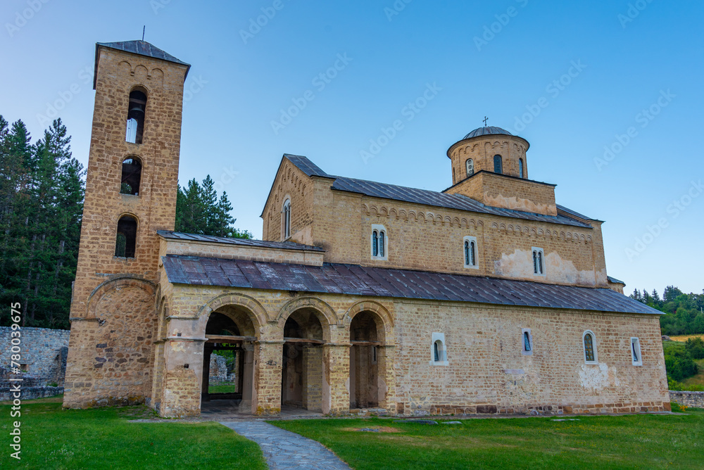 Sunset view of Sopocani monastery in Serbia Sunset view of Sopocani monastery in Serbia