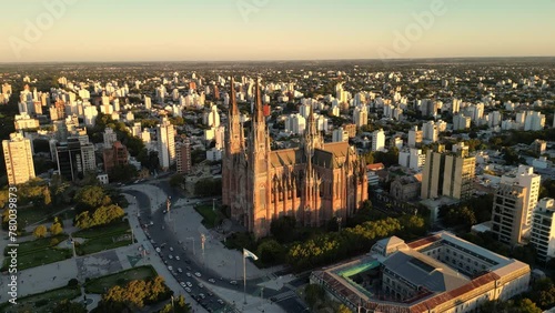 Cathedral of Jesus, La plata, aerial view Church architecture on sunset photo