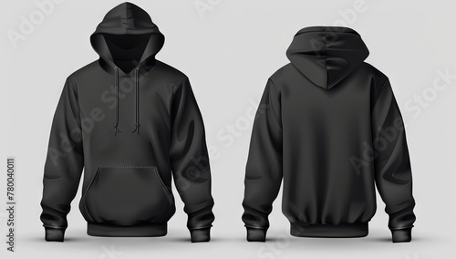 Black hoodie hoody template vector illustration isolated on white background front and back view. photo