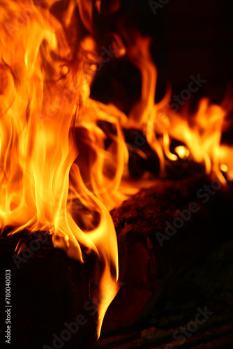 high temperature fire flames consuming firewood