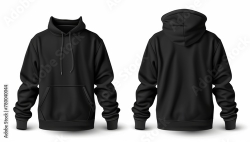 Black hoodie hoody template vector illustration isolated on white background front and back view.