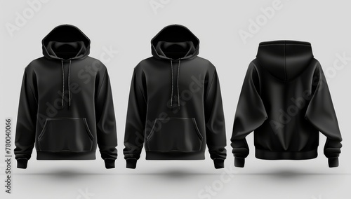 Black hoodie hoody template vector illustration isolated on white background front and back view. photo