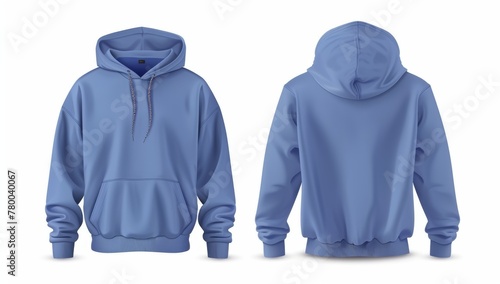 Blue sweatshirt hoodie hoody template vector illustration isolated on white background front and back view.