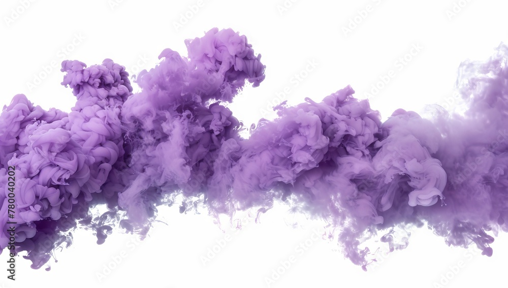 Fototapeta premium A purple smoke cloud on white background, Awesome abstract background. Drops of purple ink in water. Purple watercolor ink in water on a white background. Colored acrylic paints in water.