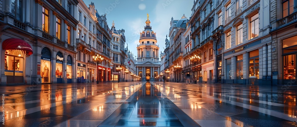 Majestic Brussels Gallery at Twilight: Elegance in Stillness.. Concept Twilight Photography, Brussels Landmarks, Architectural Beauty