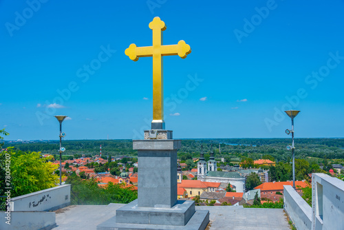 Cross above Sremski Karlovci town in Serbia photo