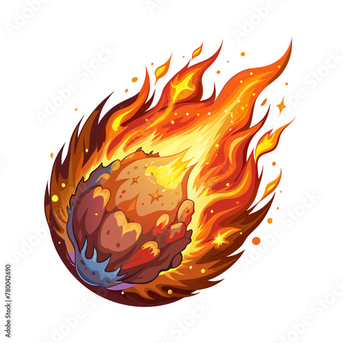Burning meteor comet falling down fast illustration
