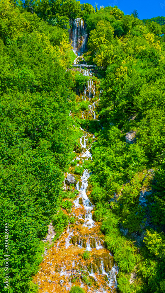 Sopotnica waterfall in Serbia during a summer sunny day