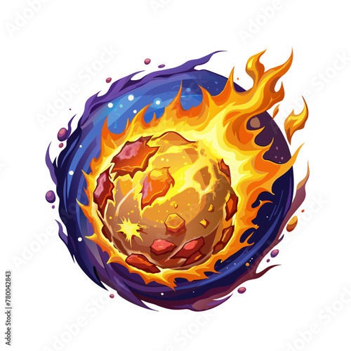 Burning meteor comet falling down fast illustration
