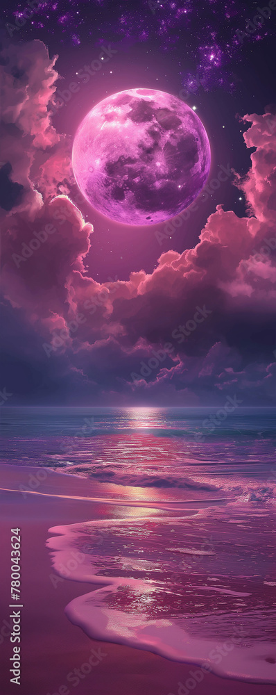 Obraz premium Surreal Moonlit Seascape with Glowing Purple Sky