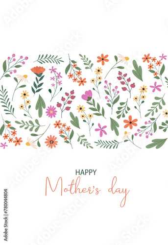 Happy Mother's Day greeting card with beautiful colorful flowers. Editable vector template for greeting card, poster, banner, invitation, social media post.  © Олия Низамутдинова
