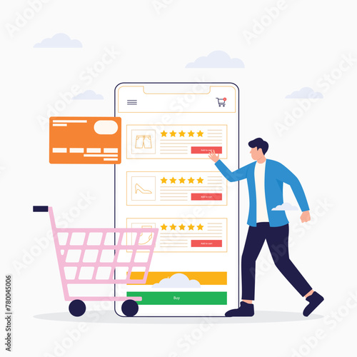 Online shopping card flat illustration