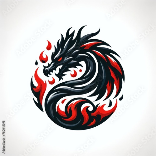 Unique logo of a black dragon with red fire