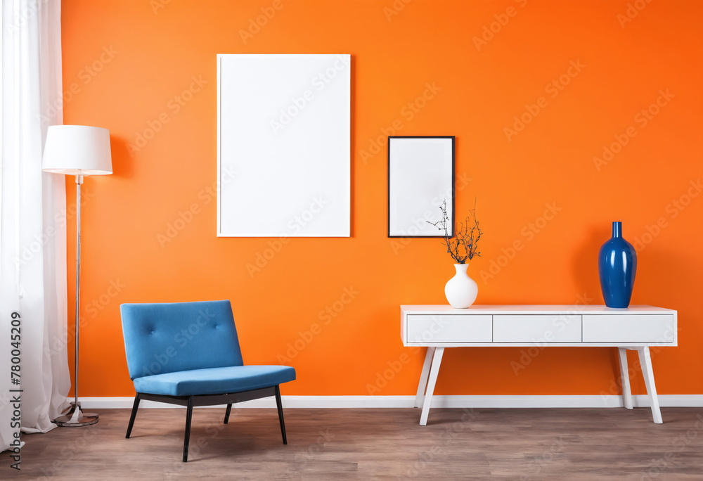 Blue orange design interior and mock up frame Blue orange design interior and mock up frame