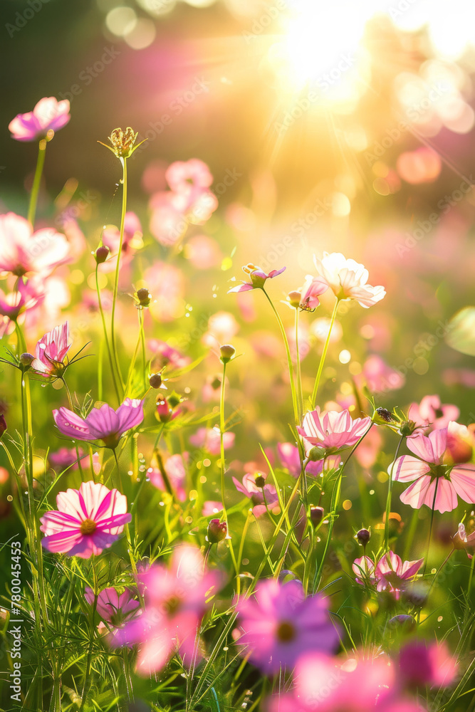 Pink Cosmos Flower in Spring with beautiful Bokeh effect 