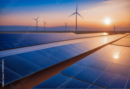 Solar photovoltaic panel plant and wind turbines © anetlanda