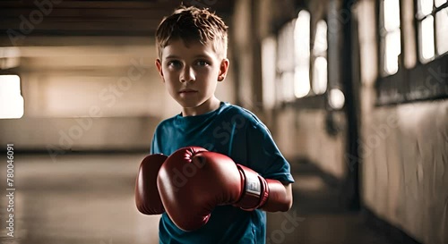 Boy with boxing gloves. photo