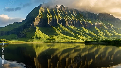 Mountains and lake in Hawaii photo