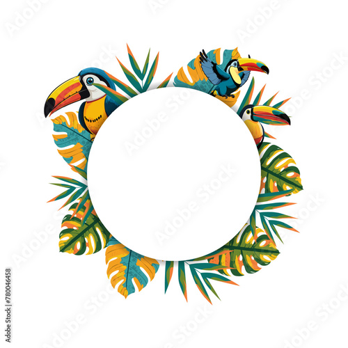 summer tropical vibes with toucan bird, blank space in the middle